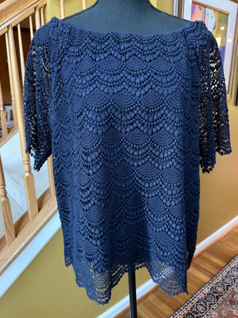 Talbots Navy Lace Shortsleeve Blouse (Sz XL)